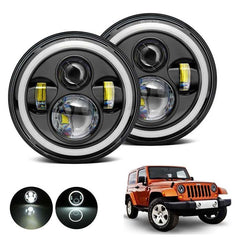 1pc 7inch LED 55W Headlight DRL Ring for Royal Enfield Bike Mahindra Thar Jeep Maruti Gypsy (White & Amber Color)
