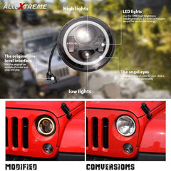 1pc 7inch LED 55W Headlight DRL Ring for Royal Enfield Bike Mahindra Thar Jeep Maruti Gypsy (White & Amber Color)
