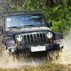 1pc 7inch LED 55W Headlight DRL Ring for Royal Enfield Bike Mahindra Thar Jeep Maruti Gypsy (White & Amber Color)