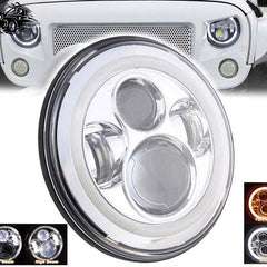 1pc 7inch LED 55W Headlight DRL Ring for Royal Enfield Bike Mahindra Thar Jeep Maruti Gypsy (White & Amber Color)