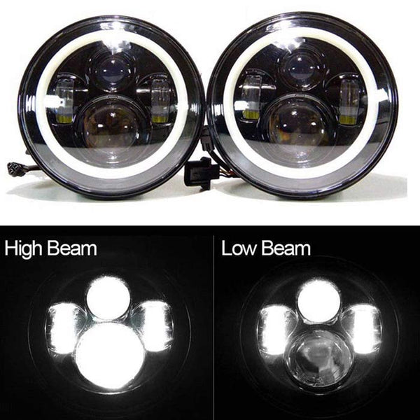 1pc 7inch LED 55W Headlight DRL Ring for Royal Enfield Bike Mahindra Thar Jeep Maruti Gypsy (White & Amber Color)