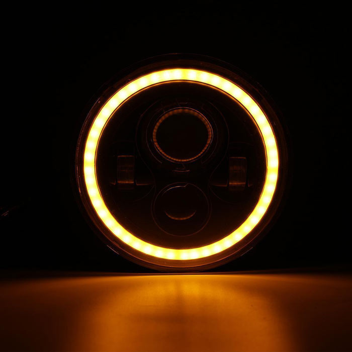 1pc 7inch LED 55W Headlight DRL Ring for Royal Enfield Bike Mahindra Thar Jeep Maruti Gypsy (White & Amber Color)