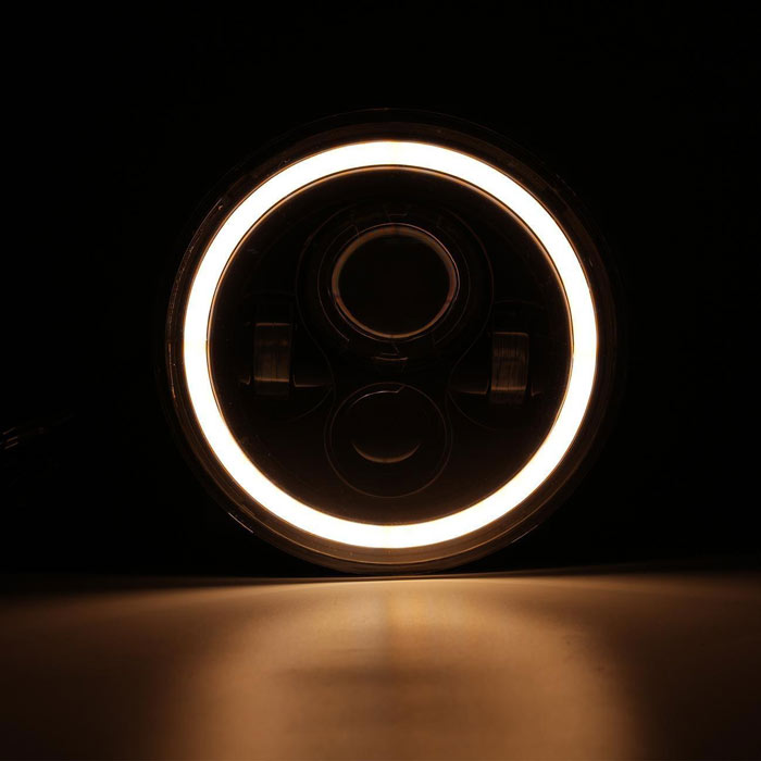 1pc 7inch LED 55W Headlight DRL Ring for Royal Enfield Bike Mahindra Thar Jeep Maruti Gypsy (White & Amber Color)