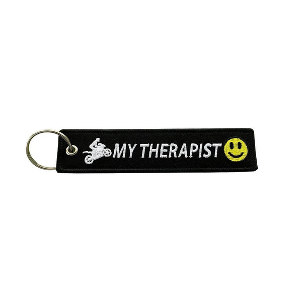 MY THERAPIST Car Bike Embroidered Fabric Tag Strap Keyring Key Holder