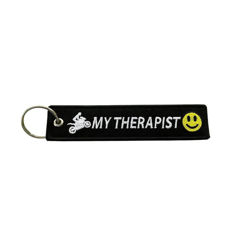 MY THERAPIST Car Bike Embroidered Fabric Tag Strap Keyring Key Holder