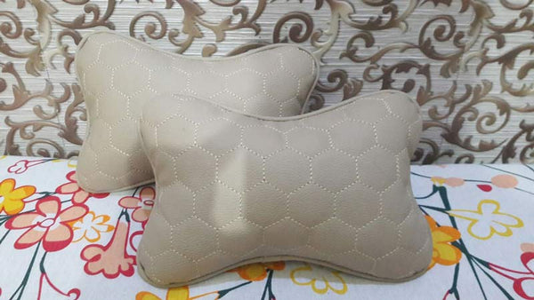 High Quality Universal Neck Pillow Head Rest Cushion Beige (Set of 2 Pc)