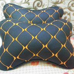 High Quality Universal Neck Pillow Head Rest Cushion Black & Orange (Set of 2 Pc)