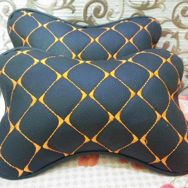 High Quality Universal Neck Pillow Head Rest Cushion Black & Orange (Set of 2 Pc)