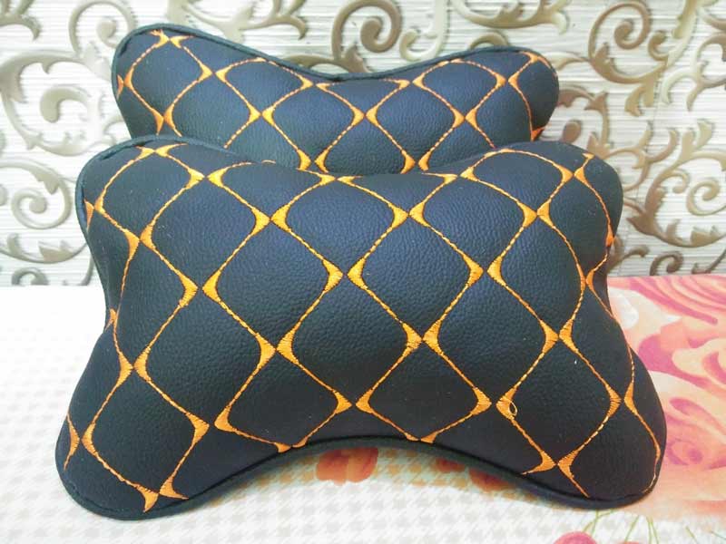 High Quality Universal Neck Pillow Head Rest Cushion Black & Orange (Set of 2 Pc)