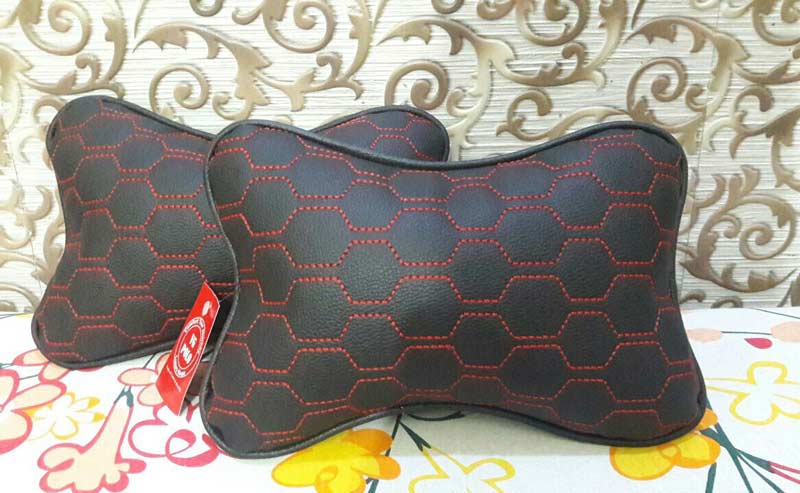 High Quality Universal Neck Pillow Head Rest Cushion Black & Red (Set of 2 Pc)