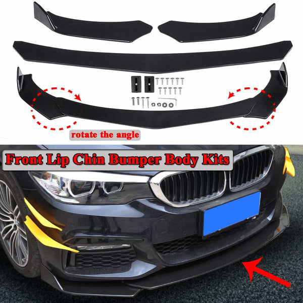 New 3pcs Car Universal Black Front Bumper Spoiler Lip Chin Up Body Kit Splitter