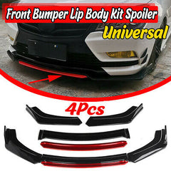 NEW 4PCS Universal Car Front Bumper Red Lip Splitter Winglet Body Kit Glossy BLACK