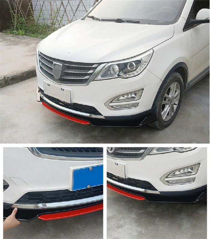 NEW 4PCS Universal Car Front Bumper Red Lip Splitter Winglet Body Kit Glossy BLACK