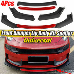 NEW 4PCS Universal Car Front Bumper Red Lip Splitter Winglet Body Kit Glossy BLACK