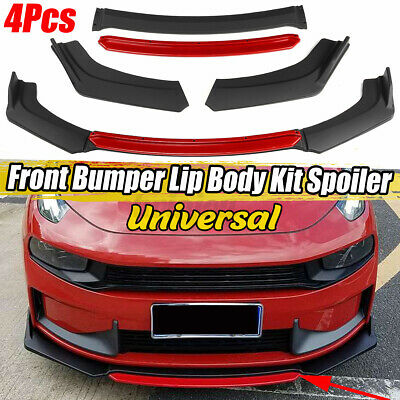 NEW 4PCS Universal Car Front Bumper Red Lip Splitter Winglet Body Kit Glossy BLACK