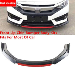 NEW 4PCS Universal Car Front Bumper Red Lip Splitter Winglet Body Kit Glossy BLACK