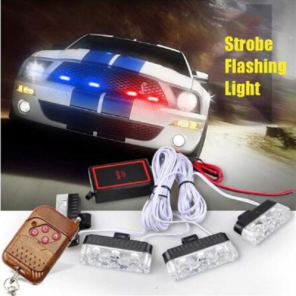 NEW 4X3 Wireless Remote LED Blue & Red Strobe Warning Lights Grille Police light For Car SUV Emergency Light Flashing Light DC 12V