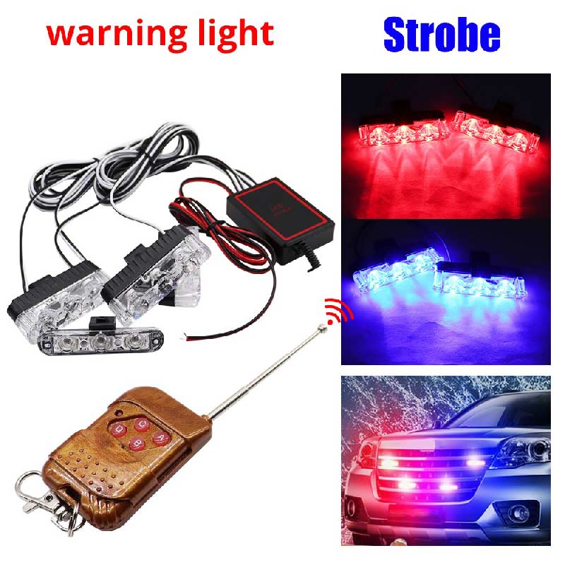 NEW 4X3 Wireless Remote LED Blue & Red Strobe Warning Lights Grille Police light For Car SUV Emergency Light Flashing Light DC 12V