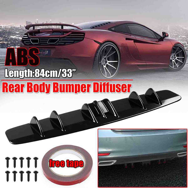 New 7Fin Universal Lower Rear Body Bumper Lip Diffuser Shark Fin Spoiler Gloss Black
