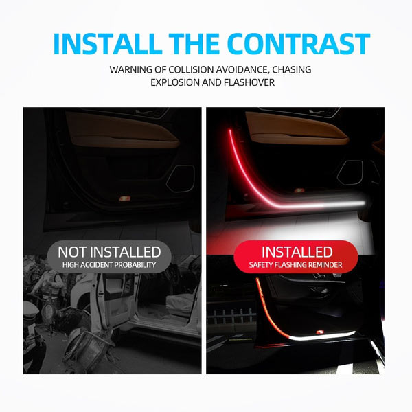 2pcs Car Door Opening Warning Matrix Light LED Dynamic Strip Auto Strobe Flashing Decor Lamp Anti Rear-end Collision Safety 12V