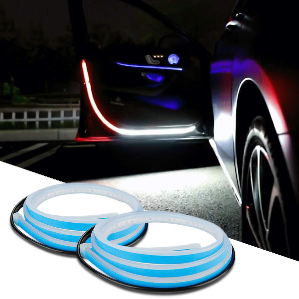 2pcs Car Door Opening Warning Matrix Light LED Dynamic Strip Auto Strobe Flashing Decor Lamp Anti Rear-end Collision Safety 12V