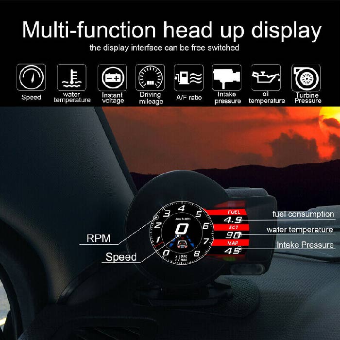 Car OBD2 Multi-function Gauge Head-Up Digital Display Speedometer RPM Oil Temp