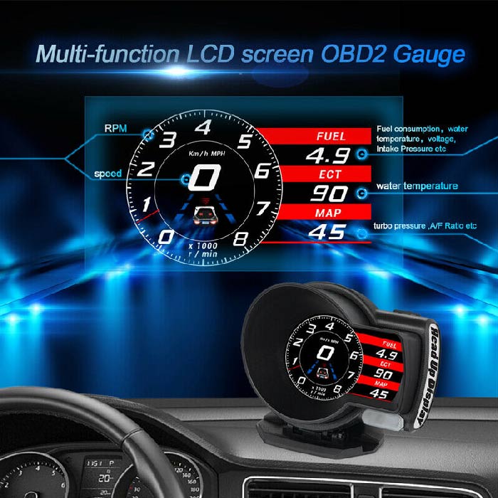 Car OBD2 Multi-function Gauge Head-Up Digital Display Speedometer RPM Oil Temp