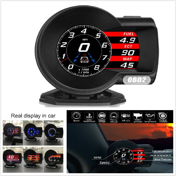 Car OBD2 Multi-function Gauge Head-Up Digital Display Speedometer RPM Oil Temp