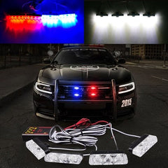 NEW 4X3 LED Blue & Red Strobe Warning Lights Grille Police light For Car SUV Emergency Light Flashing Light DC 12V