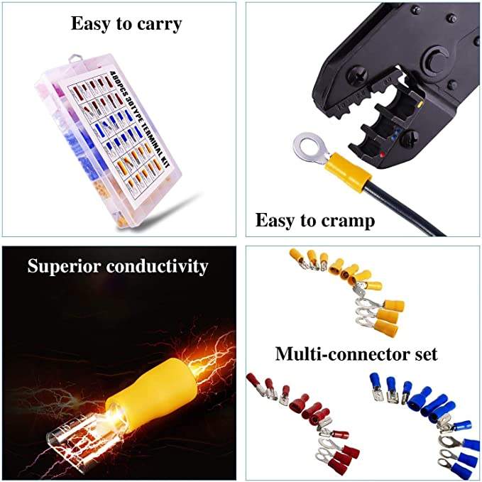 480pcs Insulated Crimp Terminal Set, Cold Crimp Terminal, Wire Connector Tool Combination, Solderless Crimp Terminals Connectors