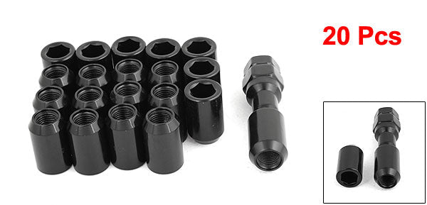 20 Pcs M12 x 1.5 Black Metal Hex Locking Lug Nuts Screw Anti-theft for Vehicles Car