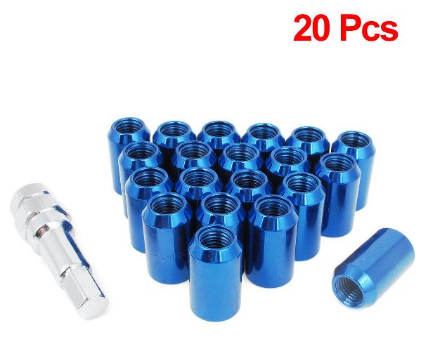 20 Pcs M12 x 1.5 Blue Metal Hex Locking Lug Nuts Screw Anti-theft for Vehicles Car