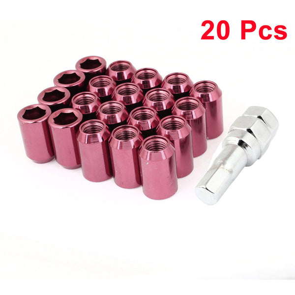 20 Pcs M12 x 1.5 Red Metal Hex Locking Lug Nuts Screw Anti-theft for Vehicles Car