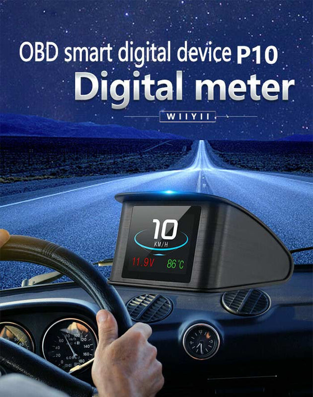 P10 Car Vehicle HUD Head Up Display OBD2 Excessive RPM Speed Voltage Temperature Alarm