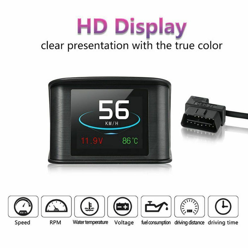 P10 Car Vehicle HUD Head Up Display OBD2 Excessive RPM Speed Voltage Temperature Alarm