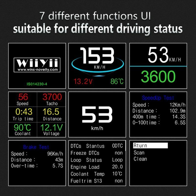 P10 Car Vehicle HUD Head Up Display OBD2 Excessive RPM Speed Voltage Temperature Alarm
