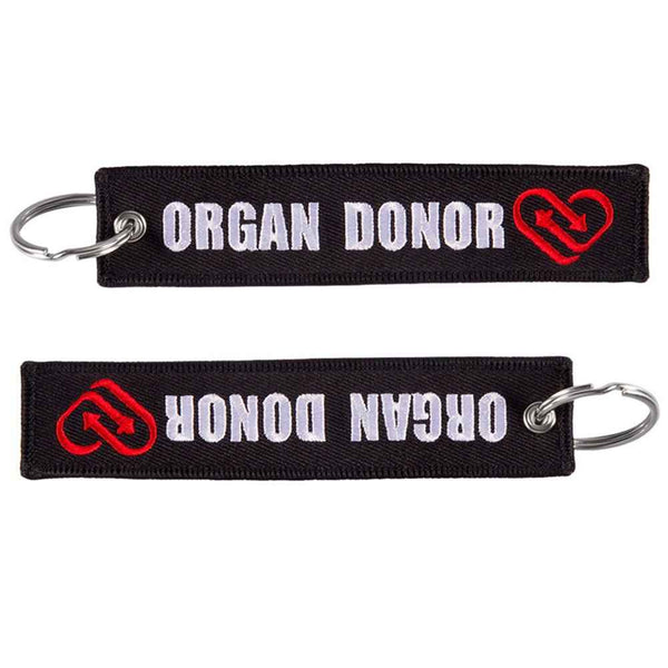 ORGAN DONOR Car Bike Embroidered Fabric Tag Strap Keyring Key Holder