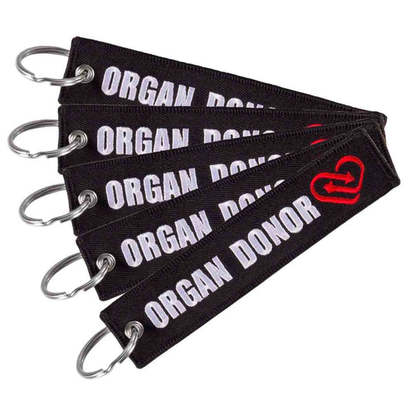 ORGAN DONOR Car Bike Embroidered Fabric Tag Strap Keyring Key Holder