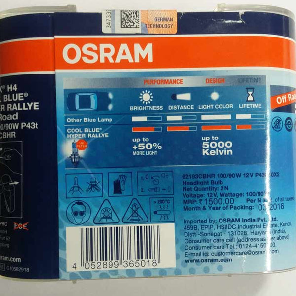 OSRAM H4 100/90 Cool Blue Hyper Rallye 12V - Pair Of 2