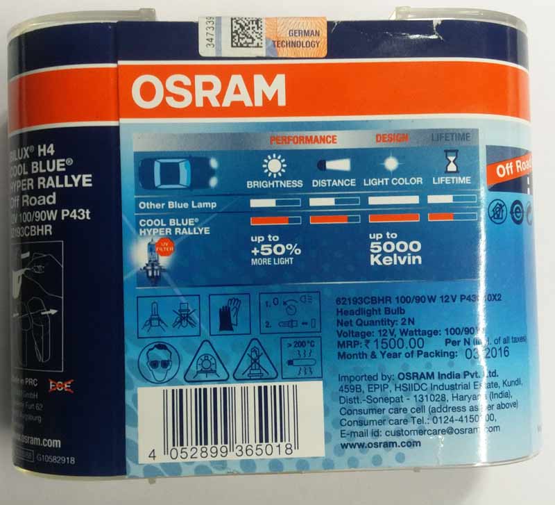 OSRAM H4 100/90 Cool Blue Hyper Rallye 12V - Pair Of 2