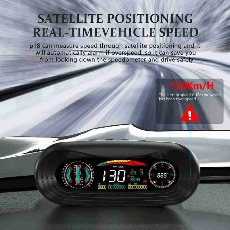 P18 GPS HUD Car Head Up Display Speed Mileage Time Latitude Longitude Projector Inclinometer Land Meter