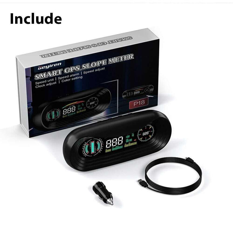 P18 GPS HUD Car Head Up Display Speed Mileage Time Latitude Longitude Projector Inclinometer Land Meter