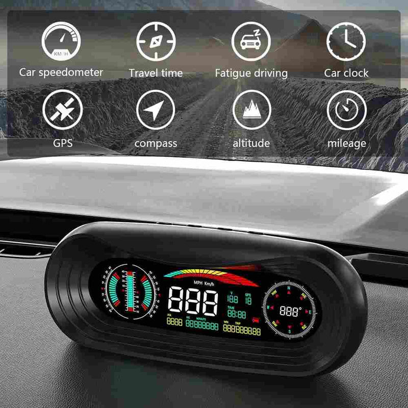 P18 GPS HUD Car Head Up Display Speed Mileage Time Latitude Longitude Projector Inclinometer Land Meter