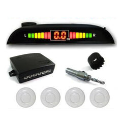 Car Reverse Parking 4 Sensor Security Led Display WHITE With DB Music & Display.