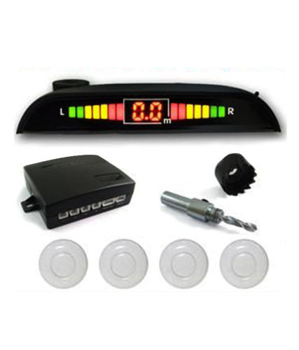 Car Reverse Parking 4 Sensor Security Led Display WHITE With DB Music & Display.