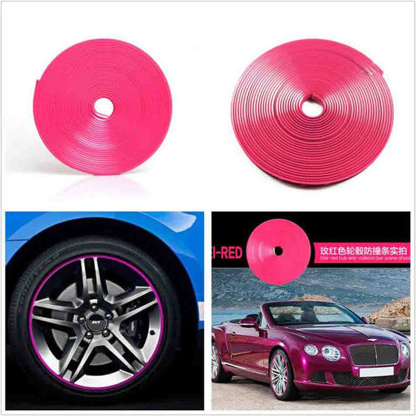 Alloy Wheel Edge Ring Rim Protectors Tyres Tire Guard Rubber Moulding-Pink