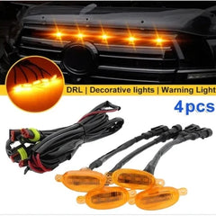 4Pcs Car Grille Lights Bright Amber LED Grill Lights with Wiring Harness Front Grill Trim Lamps Vehicle Exterior Grille Lamps