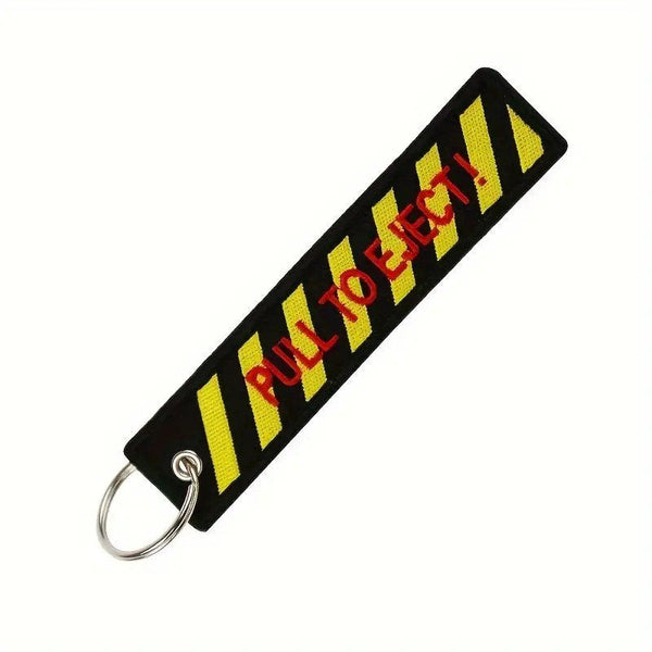 PULL TO EJECT Car Bike Embroidered Fabric Tag Strap Keyring Key Holder