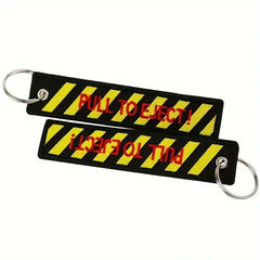 PULL TO EJECT Car Bike Embroidered Fabric Tag Strap Keyring Key Holder