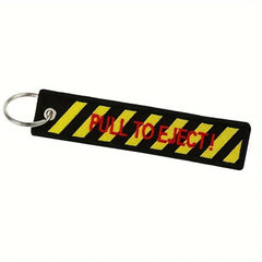 PULL TO EJECT Car Bike Embroidered Fabric Tag Strap Keyring Key Holder